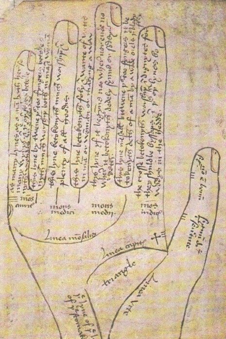The hand of a Man, with various dire prognostications, from MS Digby 88 fol.45b